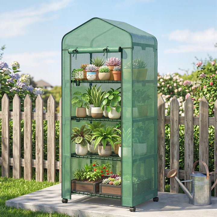 4 Tier Mini Portable Greenhouse Compact Plant Grow Shed Metal Frame PE