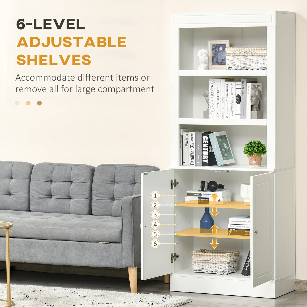 MCL Kitchen Cupboard with 6-tier Shelving, Freestanding Storage Cabinet, Pantry Cupboard with 3 Open Compartments and Double-door Cabinet with Adjustable Shelves, White