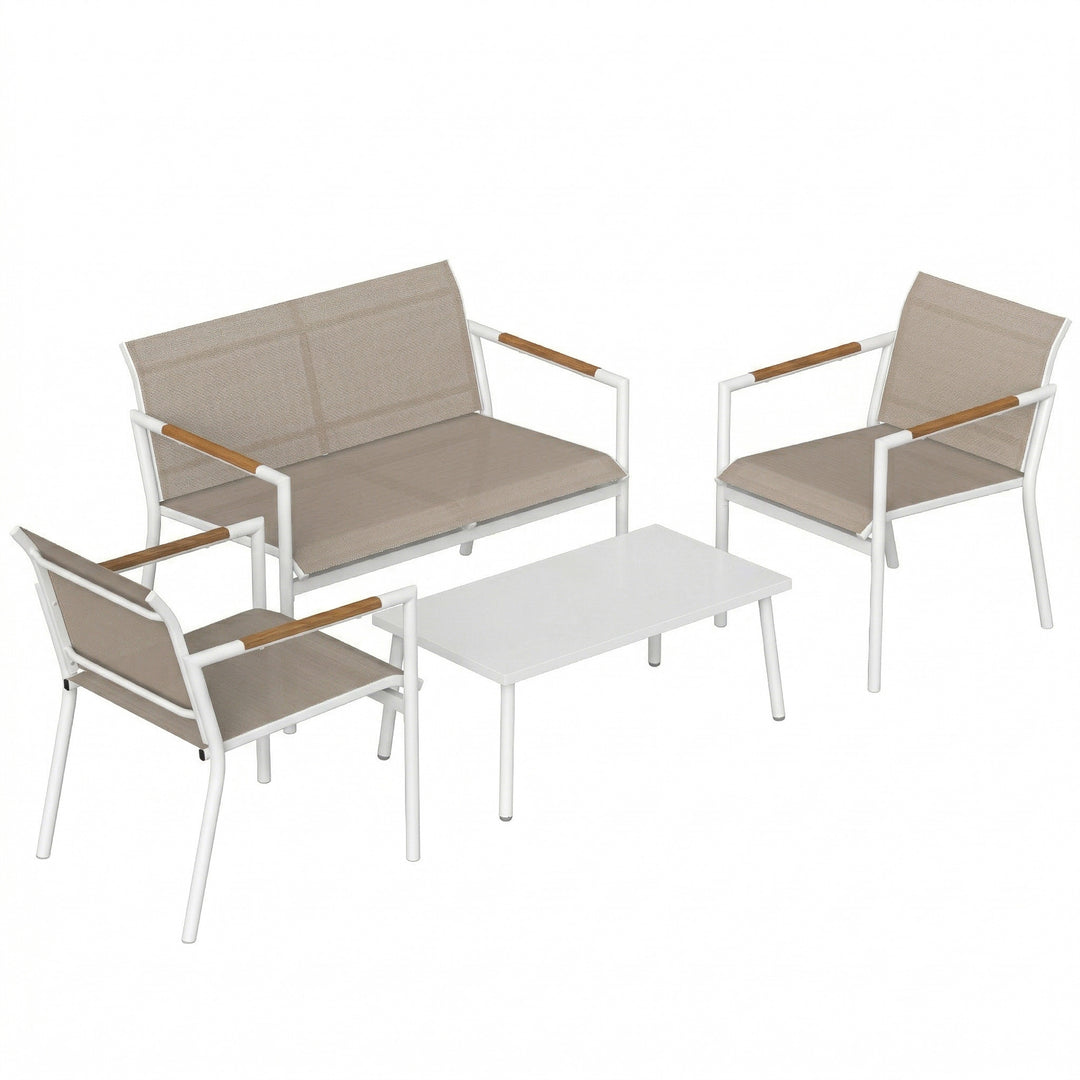 4 Seater Garden Furniture Set with Loveseat, Armchairs, Table, Metal G