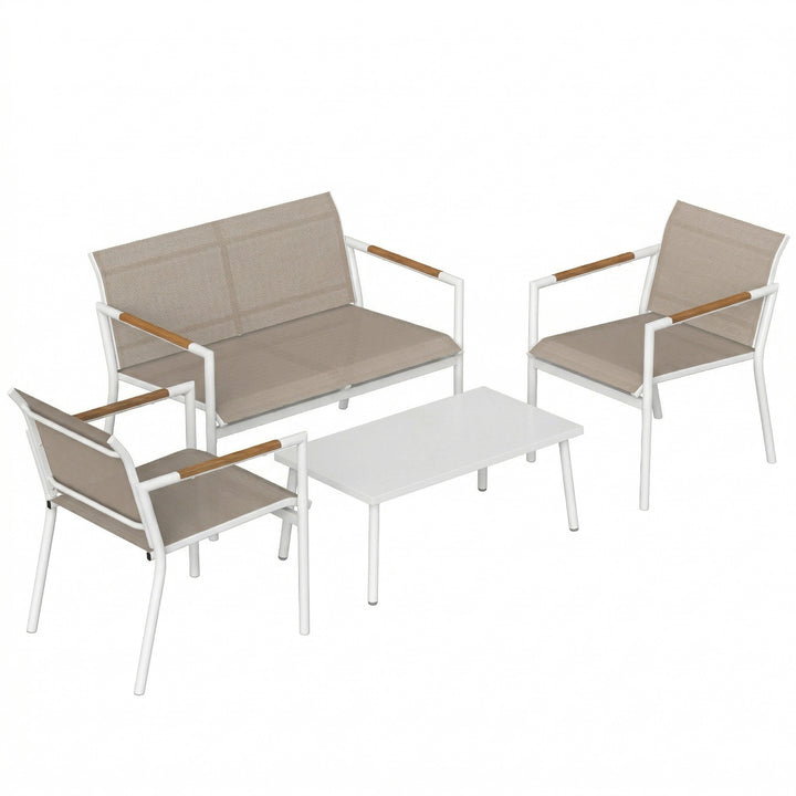 4 Seater Garden Furniture Set with Loveseat, Armchairs, Table, Metal G