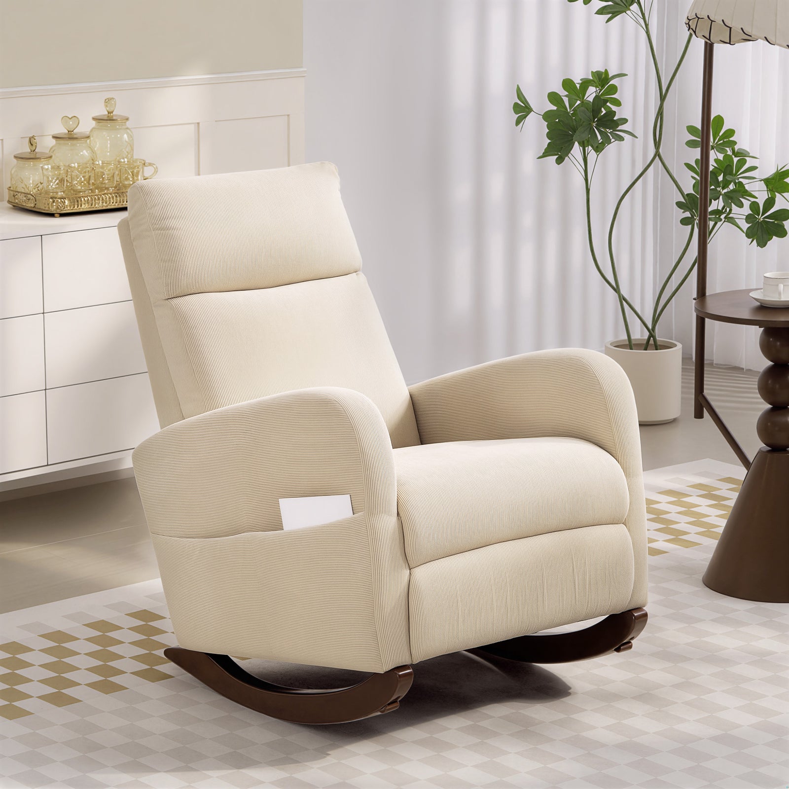 HOMCOM Corduroy Rocking Armchair - Beige
