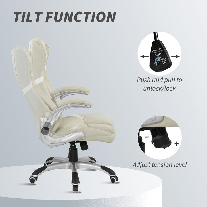 Linen-Look Office Chair, with Adjustable Height and Tension - Beige