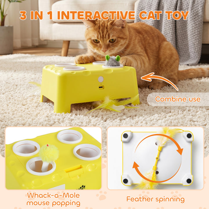 3 in 1 Interactive Cat Toys with Mouse &amp; Feather Teaser Toy Rechargeab