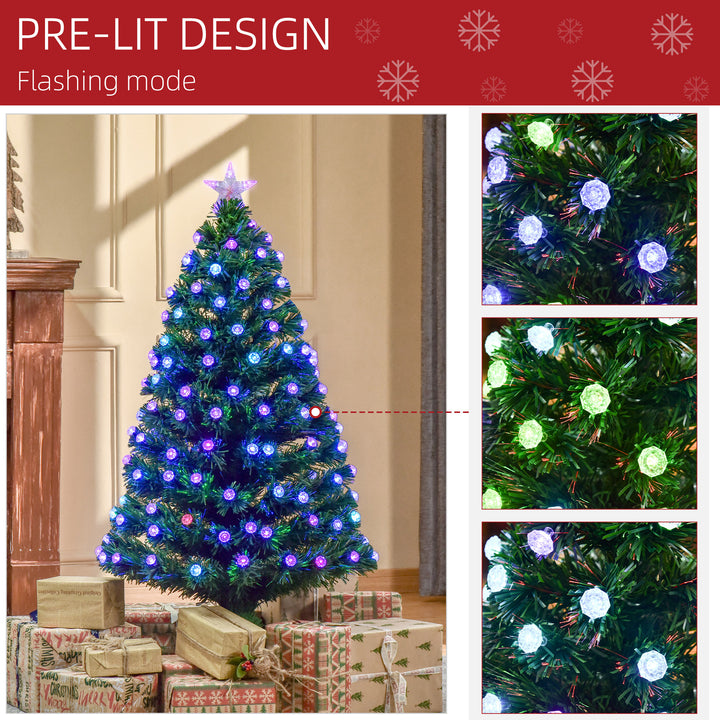 HOMCOM 4FT Prelit Christmas Tree Artificial w/Fibre Optic Decorations LED Light Holiday Home Xmas Decoration-Green | Aosom UK