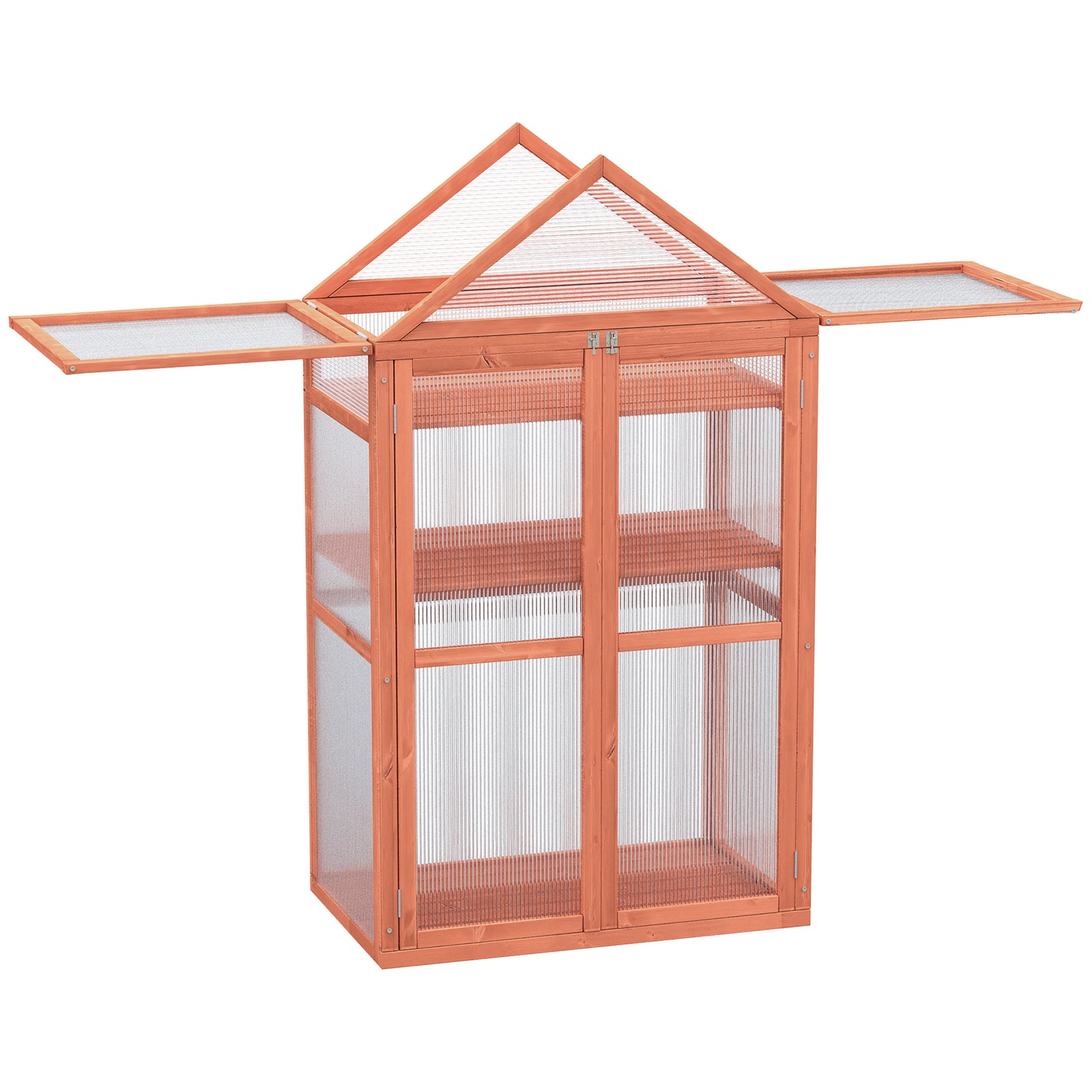 Garden Cold Frame Polycarbonate Greenhouse with Adjustable Shelves, Double Doors, Openable Top Covers, Grow House for Flower Vegetable Plants, 80 x 47 x 138cm, Orange
