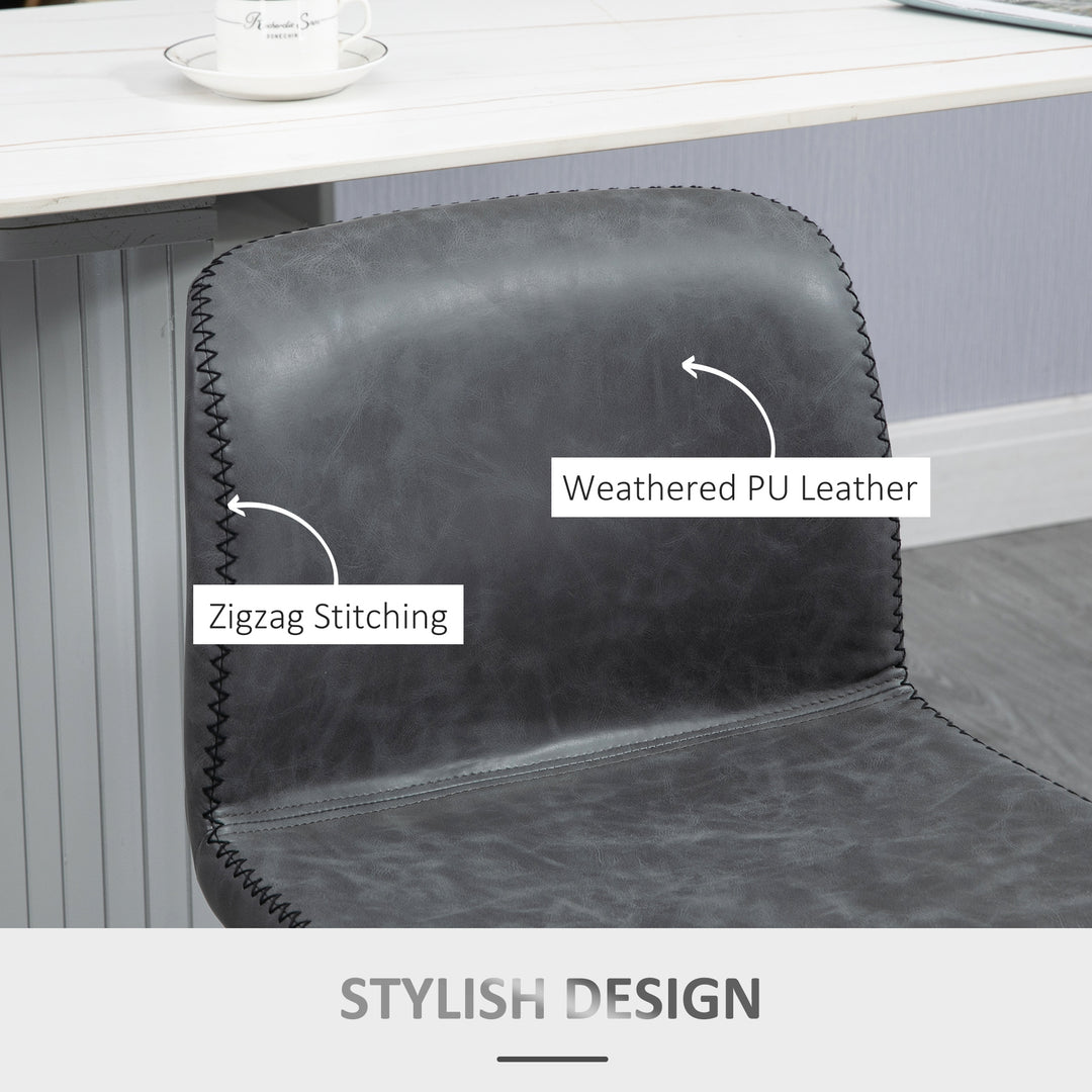 Set of 2 Bar Stool, Adjustable Height PU Leather Barstools with Swivel Seat and Footrest for Breakfast Bar, Kitchen and Home, Dark Grey