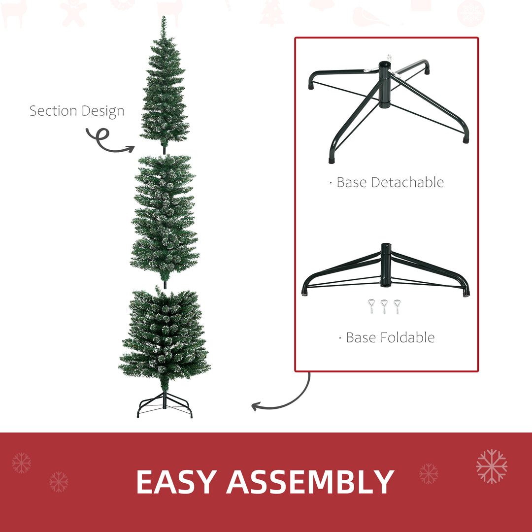 HOMCOM 7.5FT Artificial Christmas Tree Snow Dipped Xmas Pencil Tree Holiday Home Indoor Decoration with Foldable Black Stand, Green | Aosom UK