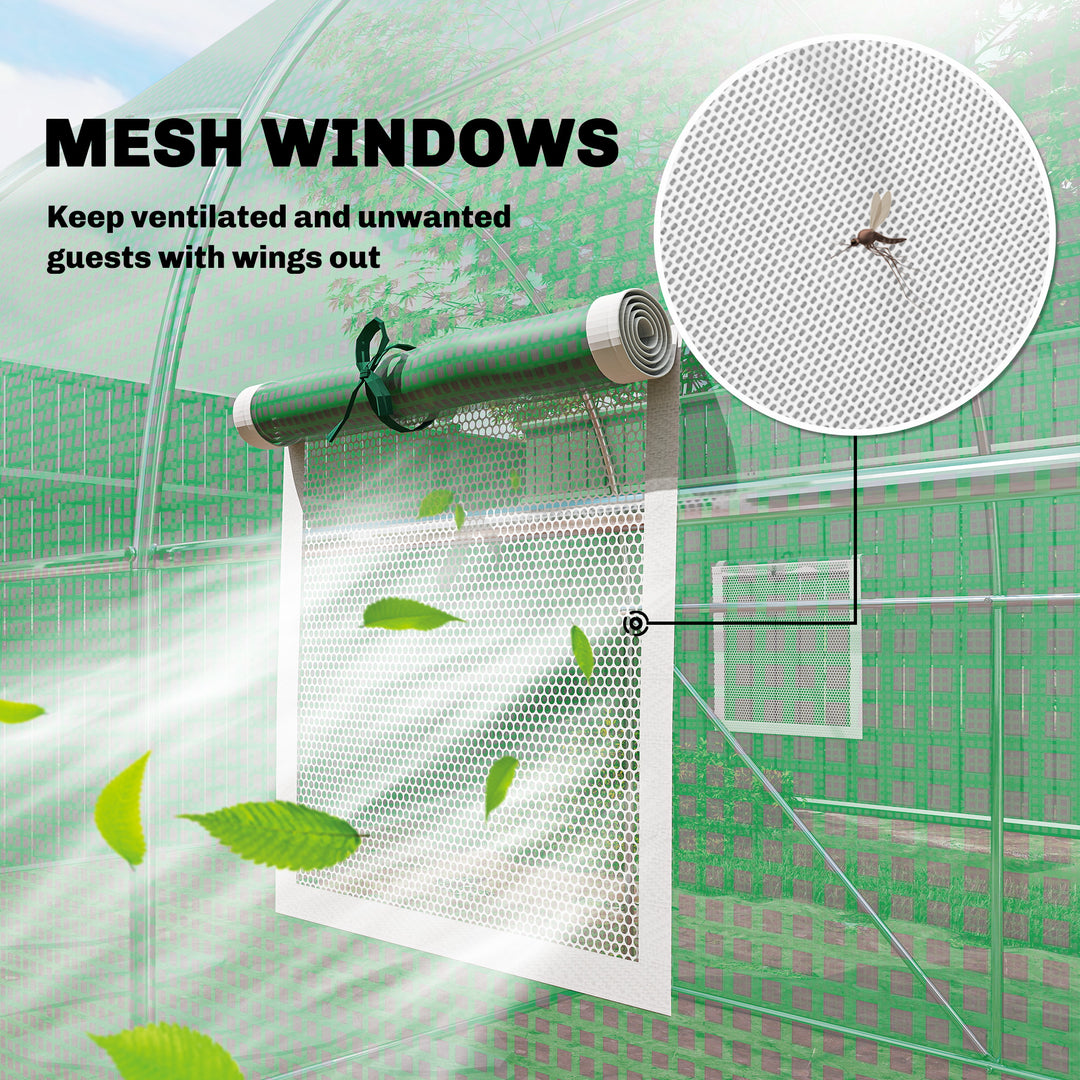 2 x 3 m Walk-in Polytunnel Greenhouse with Hinged Door and 6 Roll Up M