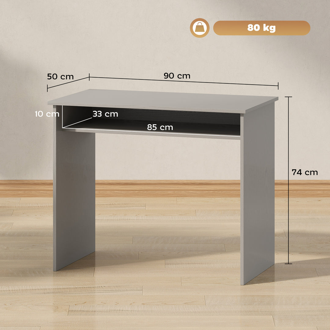 Modern Computer Desk, Home Office Table, Small Writing Desk with Storage Shelf, 90 x 50cm, Grey