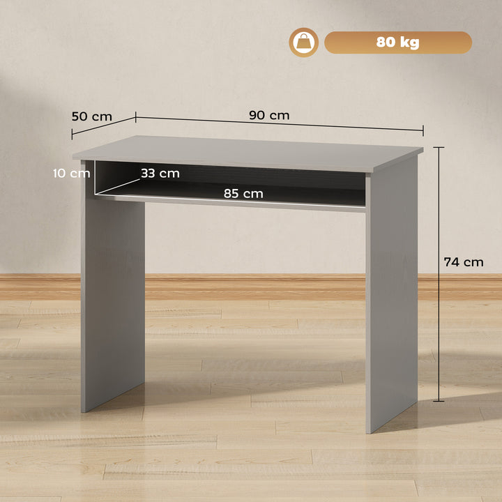 Modern Computer Desk, Home Office Table, Small Writing Desk with Storage Shelf, 90 x 50cm, Grey