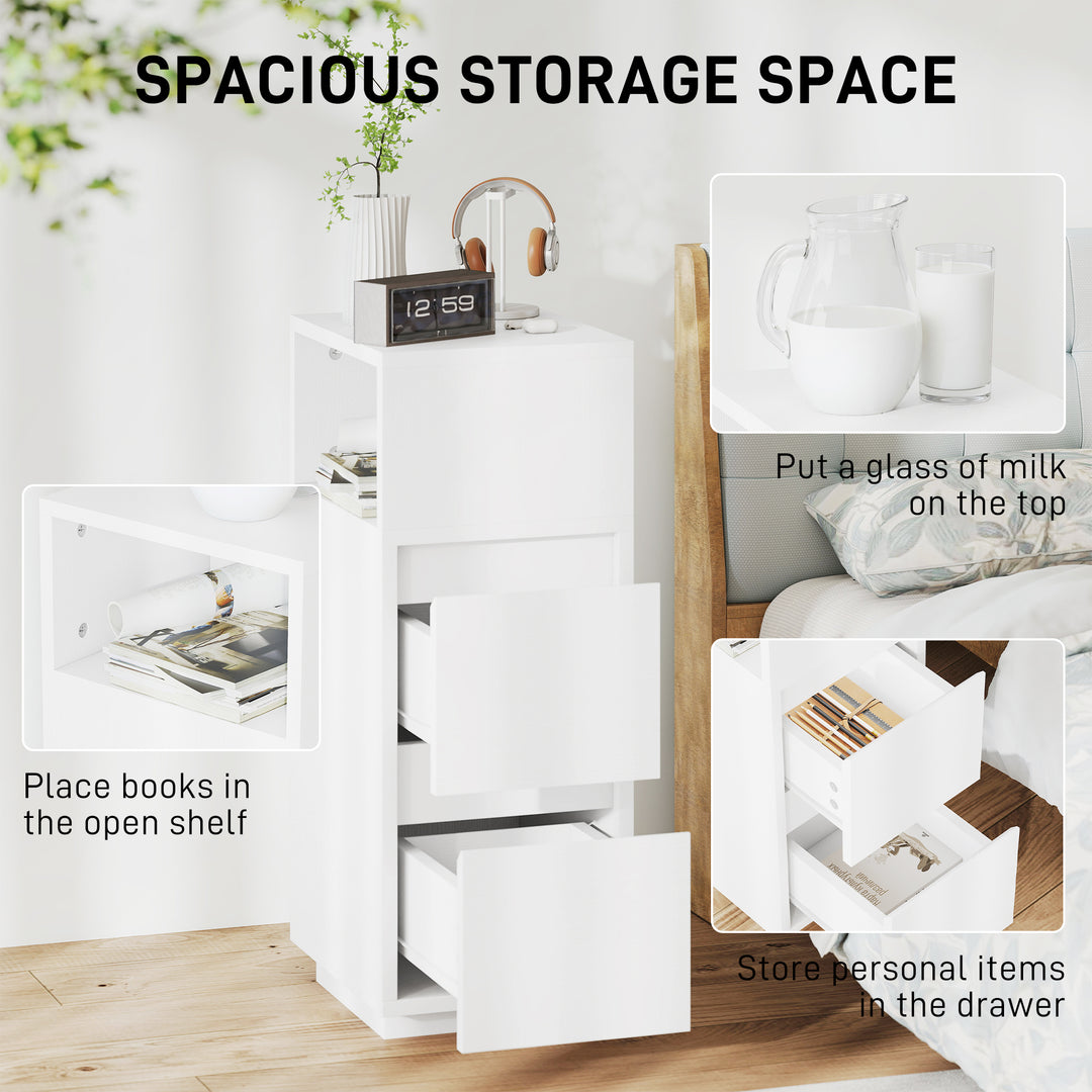 Slim Bedside Table, Narrow Bedside Cabinet with Open Shelf and 2 Drawers for Bedroom, Living Room