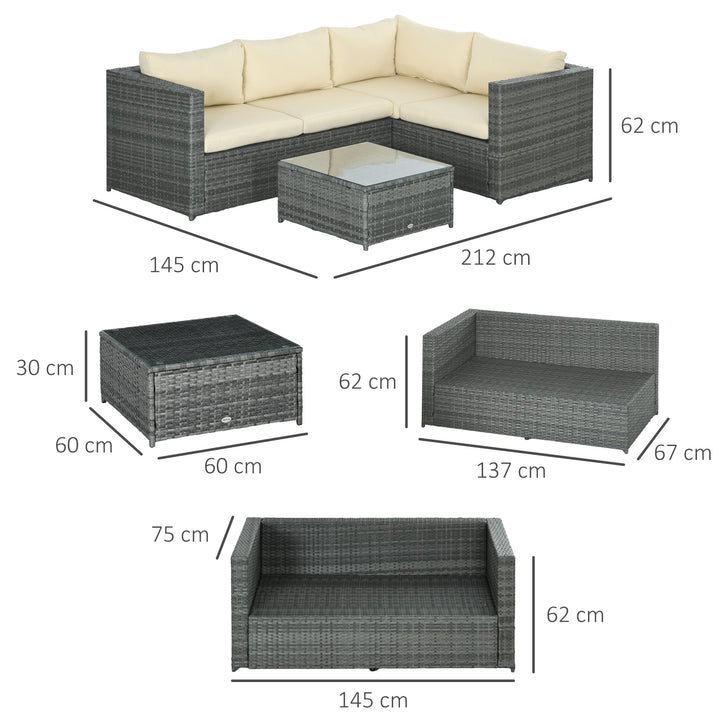 Outsunny 3Pcs Rattan Garden Furniture 4 Seater Outdoor Patio Corner Sofa Chair Set with Coffee Table Thick Cushions, Beige