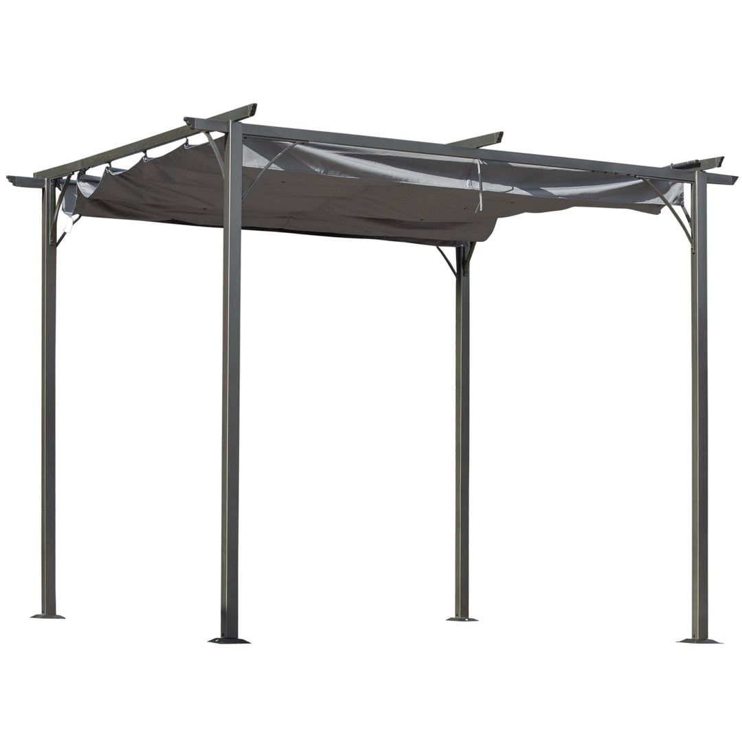MCL 3 x 3(m) Metal Retractable Pergola, Garden Gazebo Metal Pergola Canopy Outdoor Sun Shade Shelter for Party BBQ, Grey