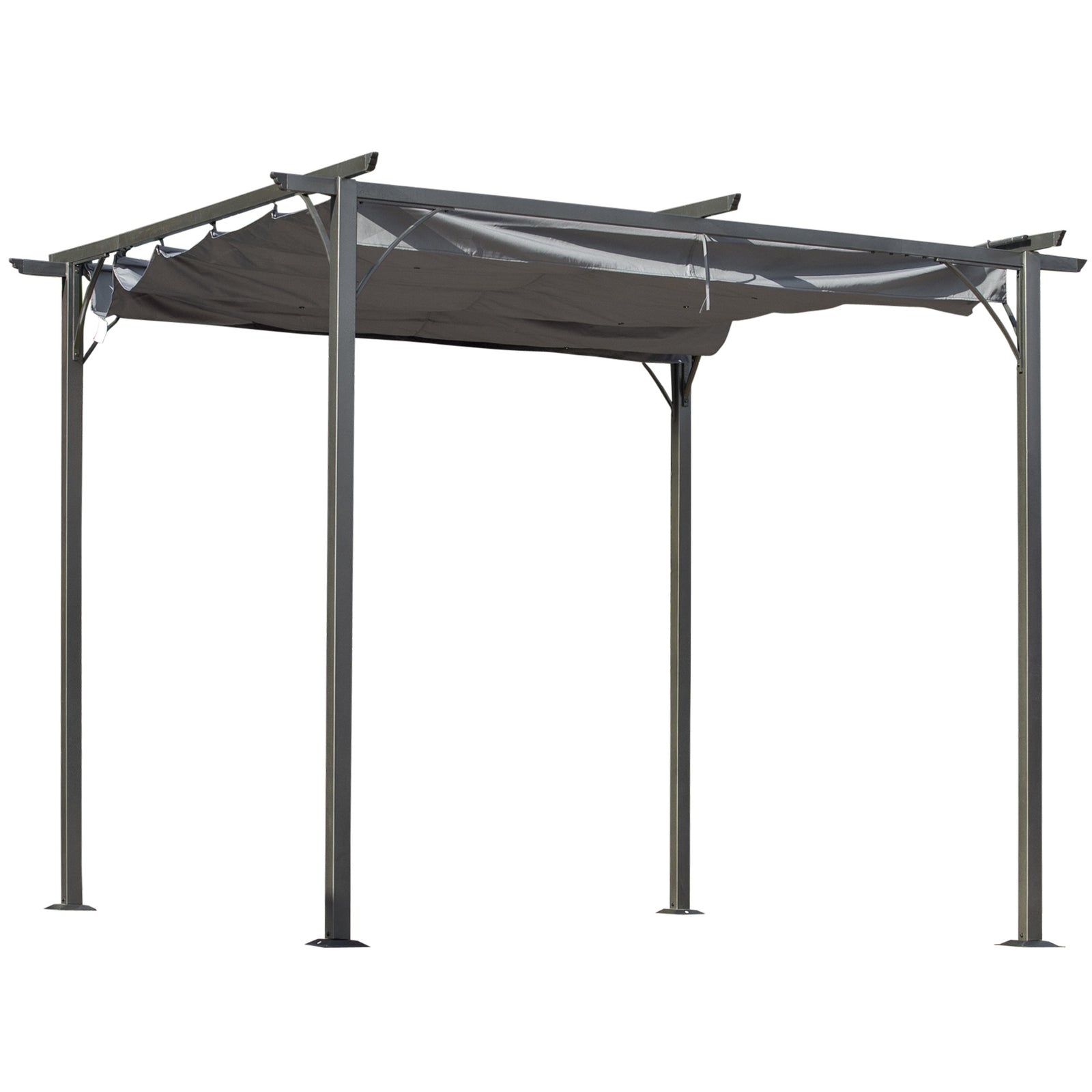 3 x 3(m) Metal Retractable Pergola, Garden Gazebo Metal Pergola Canopy Outdoor Sun Shade Shelter for Party BBQ, Grey