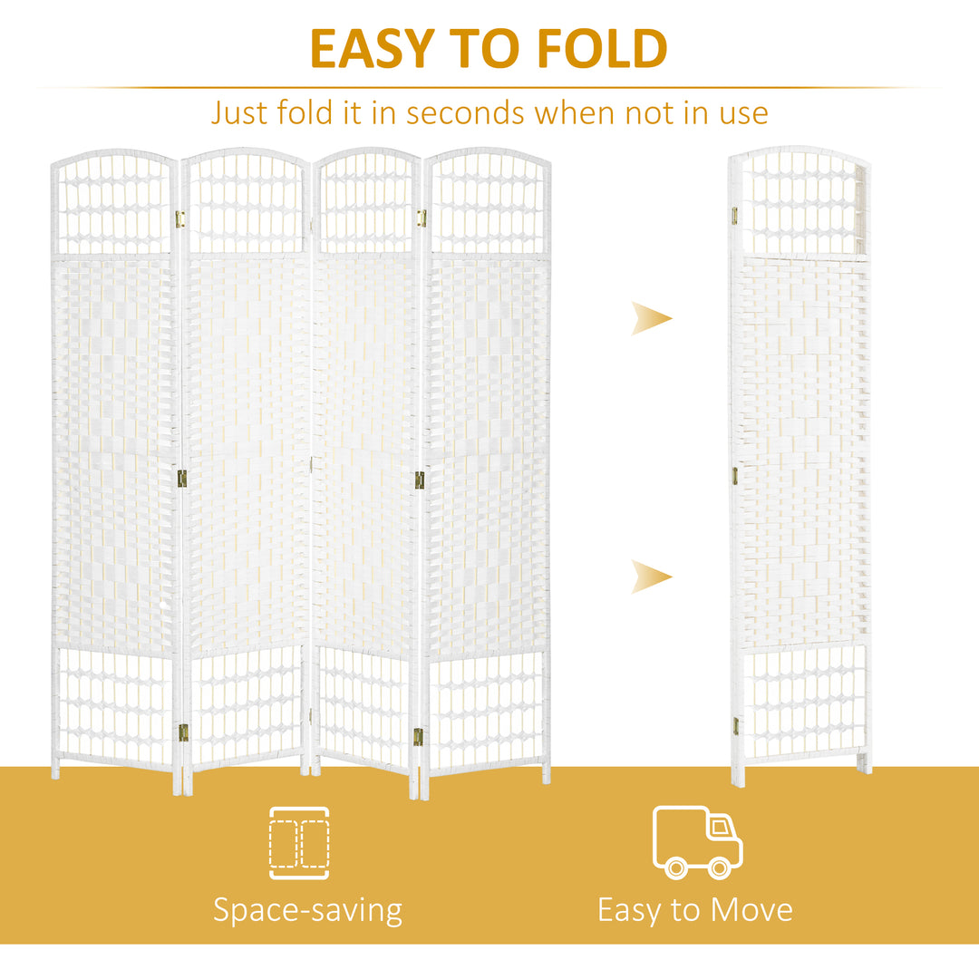 HOMCOM 4 Panel Folding Room Divider, Privacy Screen, Freestanding Paravent Partition Separator for Living Room, Bedroom and Office, 160 x 170cm, White