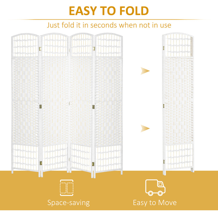 HOMCOM 4 Panel Folding Room Divider, Privacy Screen, Freestanding Paravent Partition Separator for Living Room, Bedroom and Office, 160 x 170cm, White