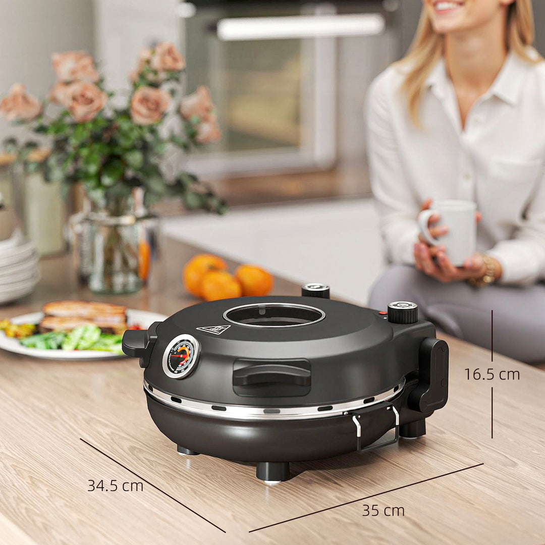 1200W Pizza Oven, 12 Inch Electric Pizza Maker with Viewing Window, Dual Knob Temp & Timer Control, Overheat Protection, Black