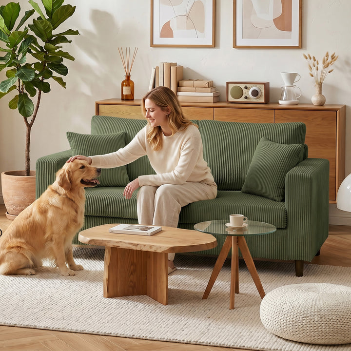 Loveseat Sofa with Wide Seat, Corduroy 2 Seater Couch with Deep Seat, 