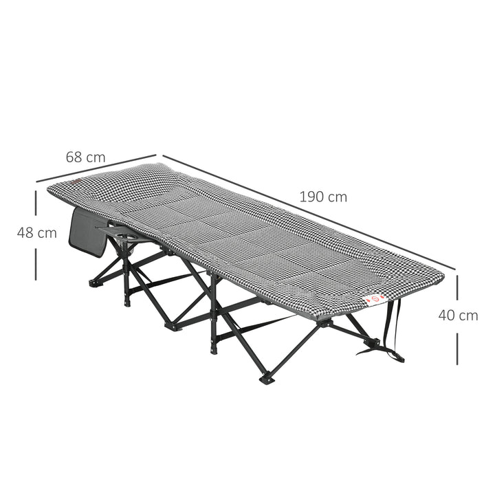 Foldable Camp Bed, Padded Patio Camping Bed with Carry Bag, Magazine Bag and Cup Holder for Outdoor, Garden, Black