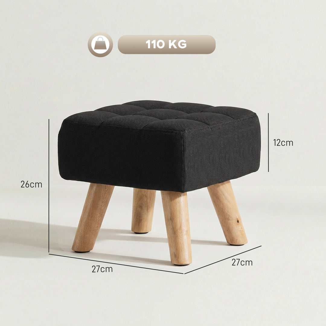 Linen-Look Square Padded Footstool - Black