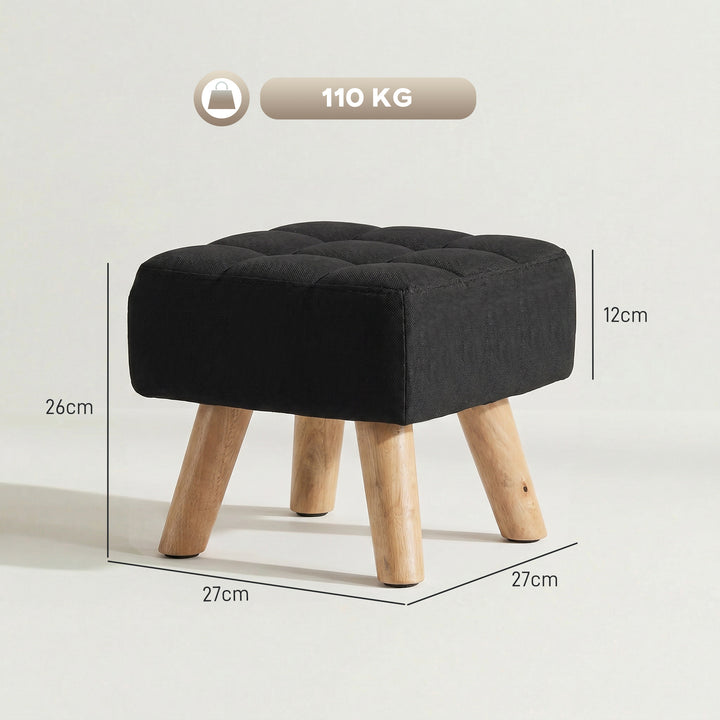 Linen-Look Square Padded Footstool - Black