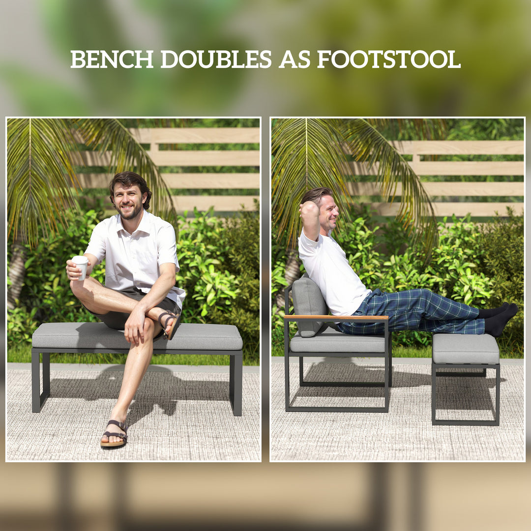 Six Piece L Shaped Garden Furniture Set with 3 Loveseats - Natural Wood Finish
