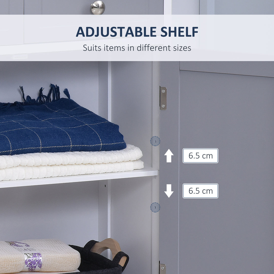 75x60cm Freestanding Bathroom Storage Cabinet Unit w/ 2 Drawers Cupboard Adjustable Shelf Metal Handles Traditional Style Grey White