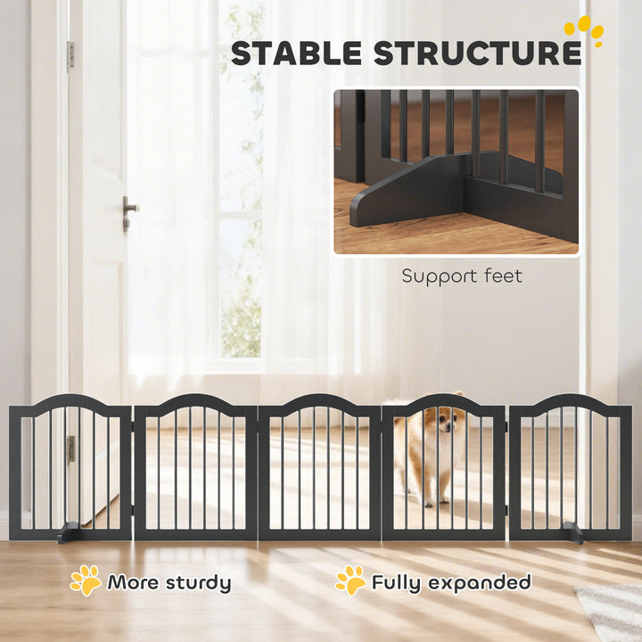 Freestanding Dog Gate Wooden Stair Gate for Dogs with Support Feet Fol