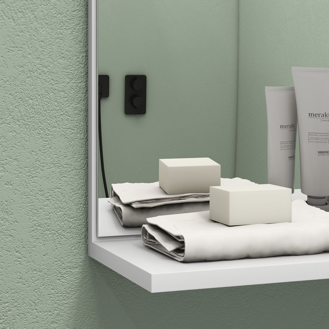 Bamboo Panel Bathroom Mirror, with Shelves - White