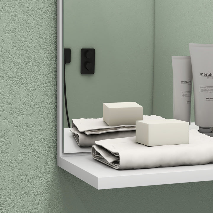 Bamboo Panel Bathroom Mirror, with Shelves - White