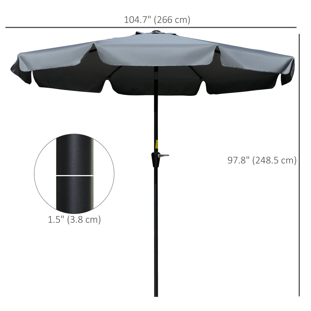 2.7m Patio Parasol Garden Umbrellas Outdoor Sun Shade Table Umbrella with Tilt, Crank, 8 Ribs, Ruffles, Grey