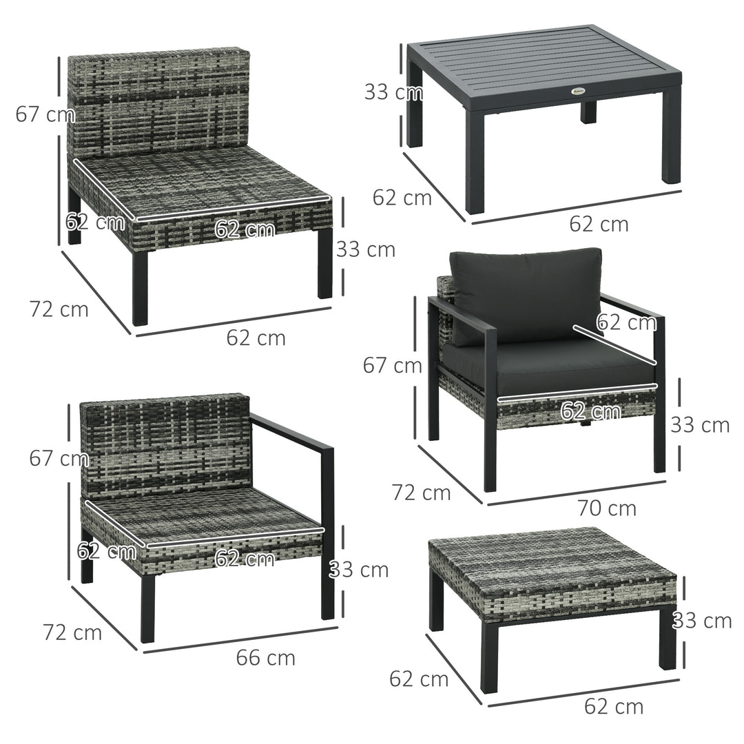 Outsunny 6 Pieces Patio Furniture Set with Sofa, Armchair, Stool, Metal Table, Cushions, for Outdoor, Charcoal Grey