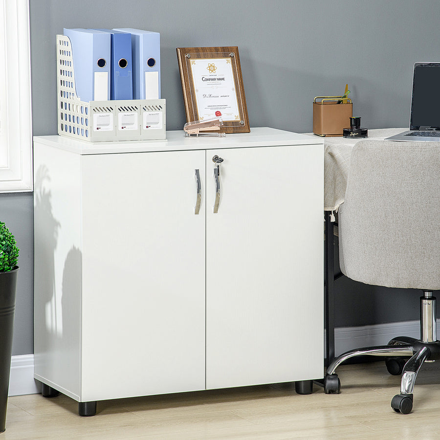 Two-Tier Locking Office Storage Cabinet - White