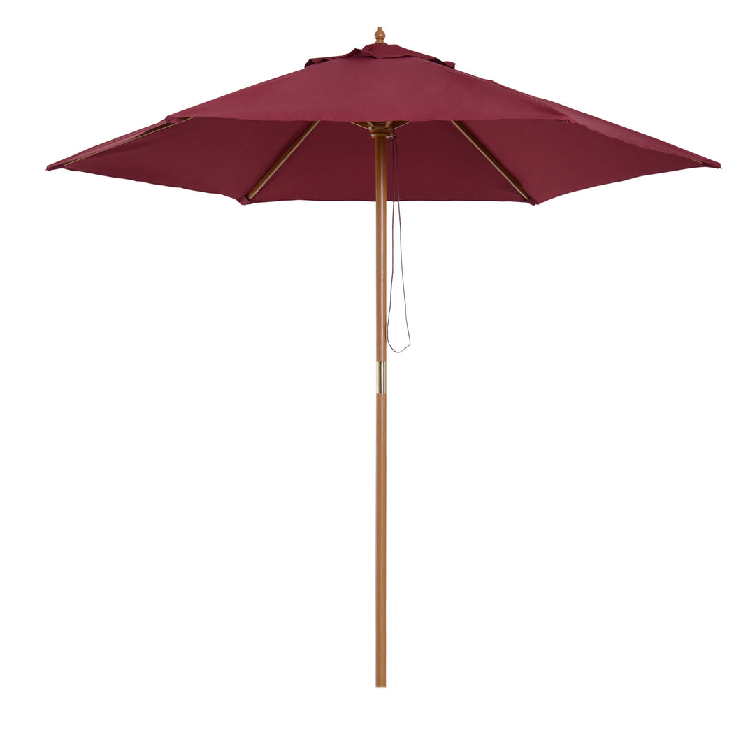 MCL 2.5m Wood Garden Parasol Sun Shade Patio Outdoor Wooden Umbrella Canopy Wine Red