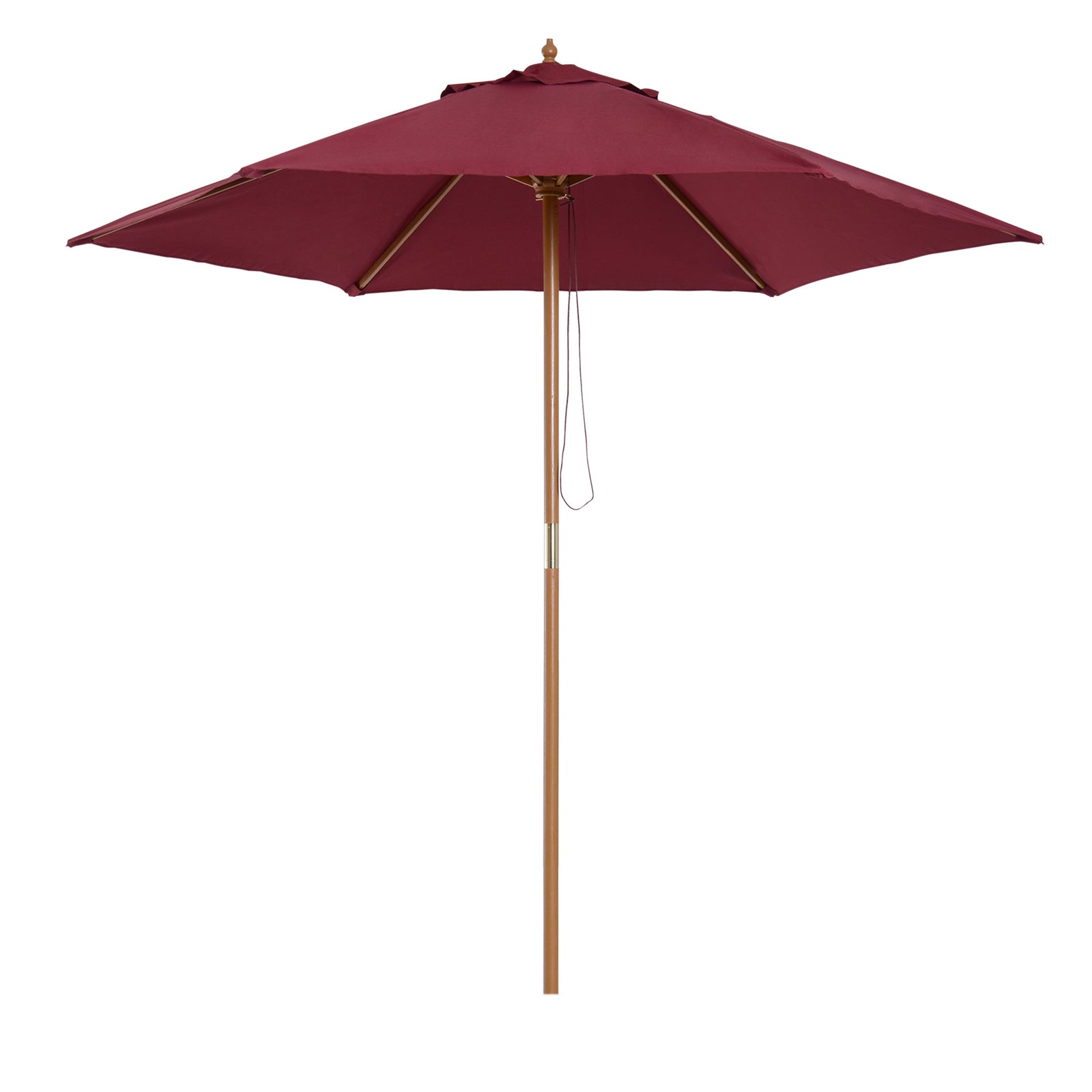 2.5m Wood Garden Parasol Sun Shade Patio Outdoor Wooden Umbrella Canopy Wine Red