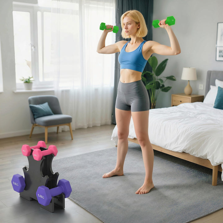 Hex Dumbbells Set with Dumbbell Rack, Hand Weights for Strength Traini