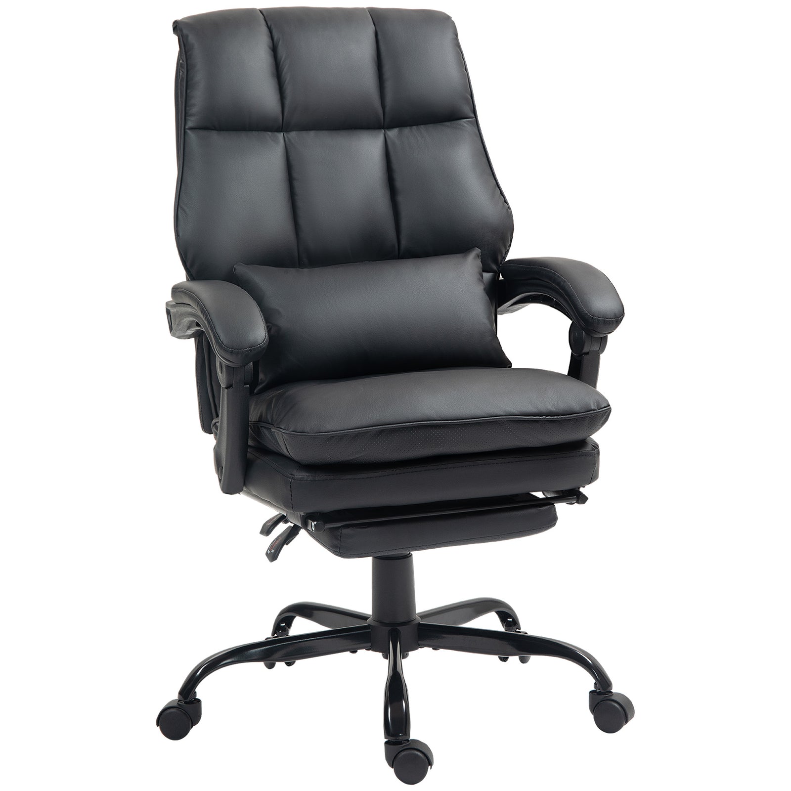 Faux Leather Reclining Office Chair, with Footrest - Black