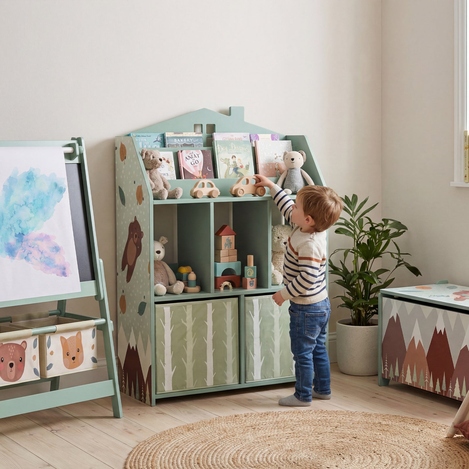 Kids Bookshelf with Storage, Toy Storage Unit with Book Display, Shelv