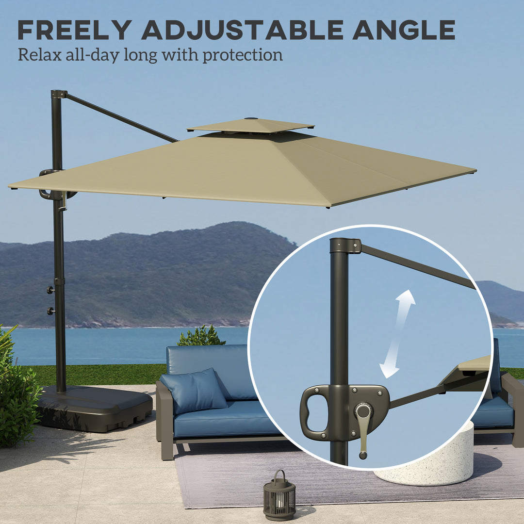 Cantilever Parasol with Weighted Base Double Top Garden Parasol Square Hanging Patio Umbrella with Crank Tilt Light Grey