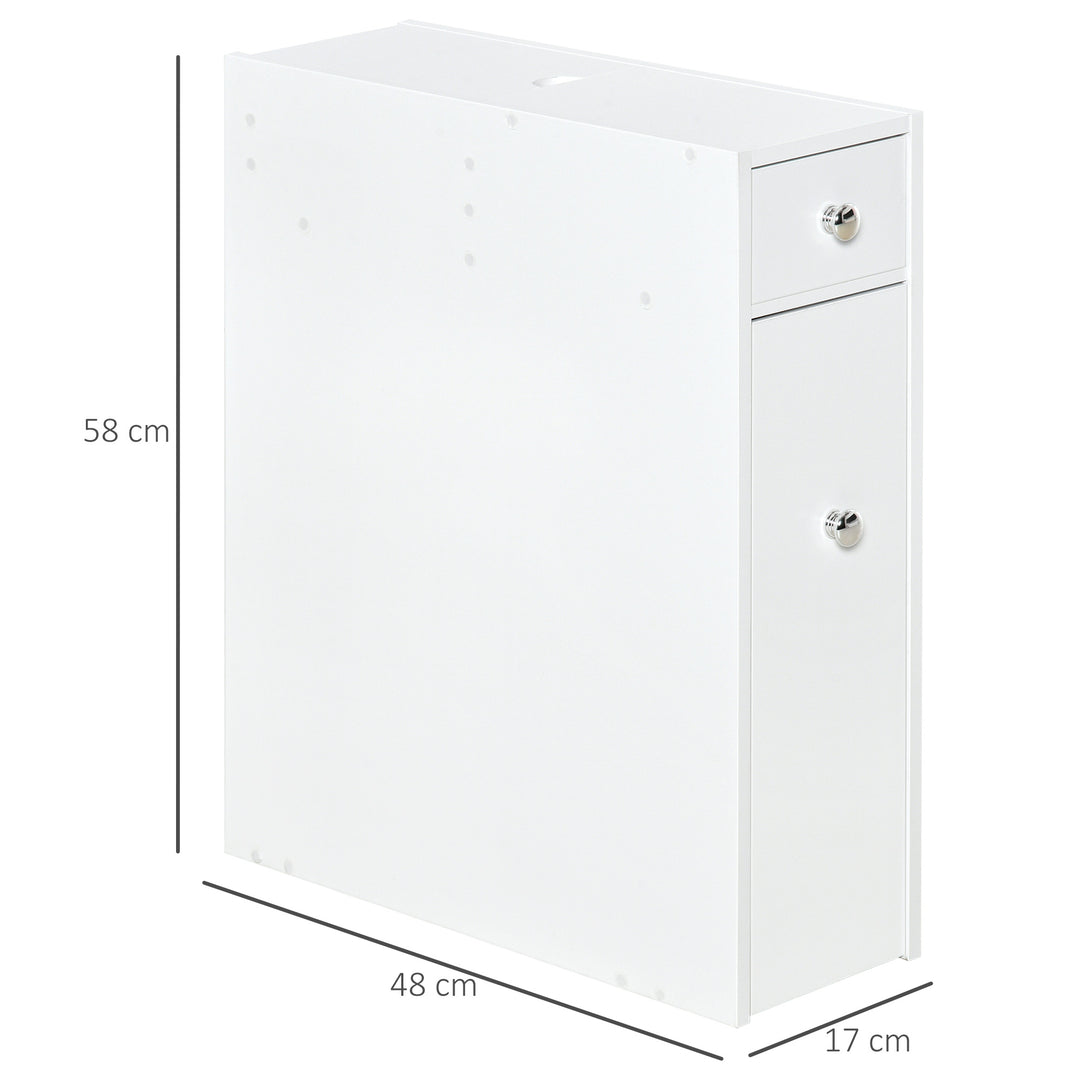 MCL Bathroom Slim Floor Cabinet Narrow Wooden Storage Home Bath Toilet Cupboard Organiser Unit with Drawers White