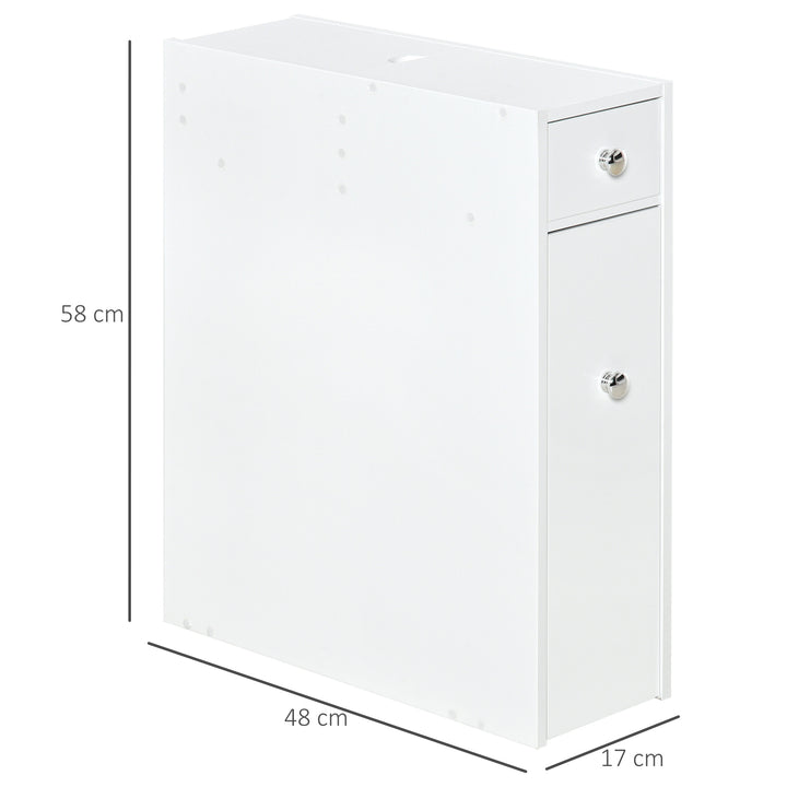 MCL Bathroom Slim Floor Cabinet Narrow Wooden Storage Home Bath Toilet Cupboard Organiser Unit with Drawers White