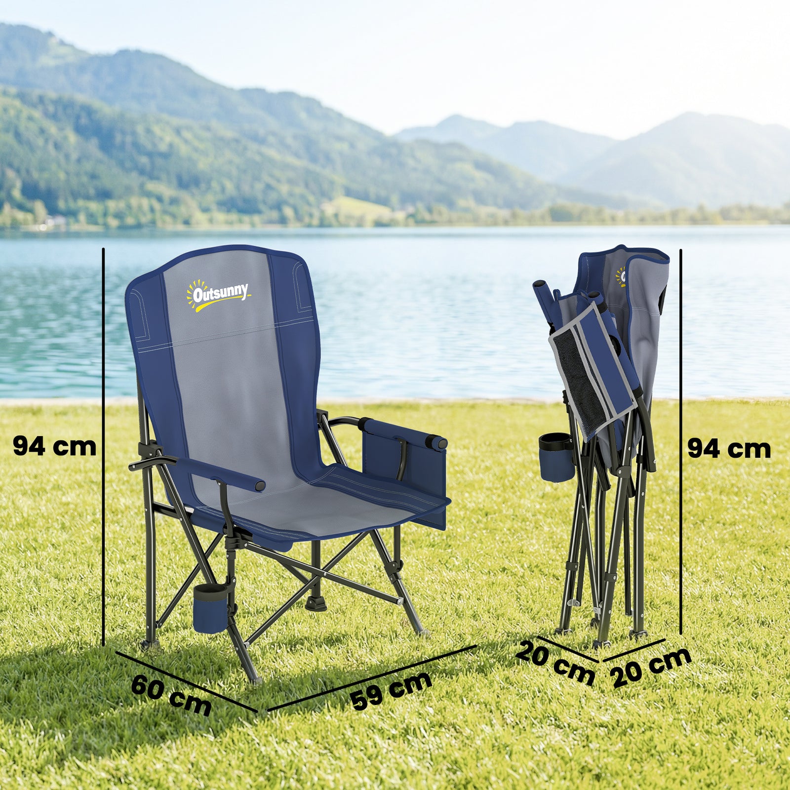 Padded Camping Chair Adults Heavy Duty Folding Chair Side Pocket Cup H