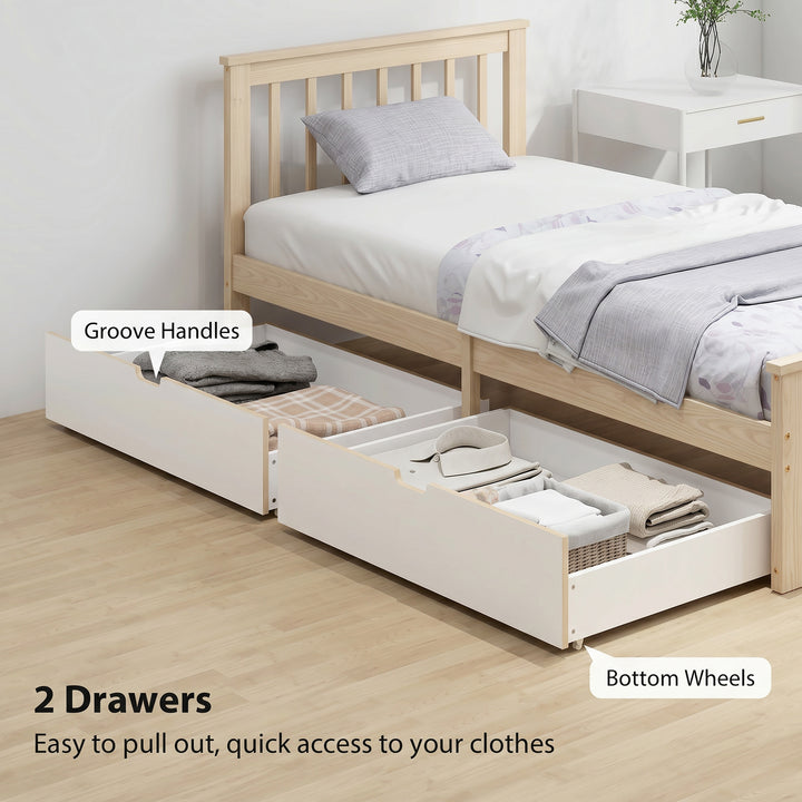 Pine Storage Bed, 3ft Single Solid Wooden Bed Frame with Drawers, Head