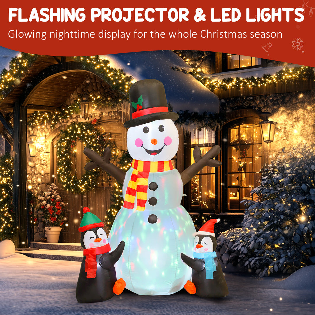 Outsunny 6FT Christmas Inflatables Snowman &amp; Penguins with Built-in LED Lights and Flashing Projector Light, Blow Up Christmas Inflatable Decoration for Indoor Outdoor Decor, Garden