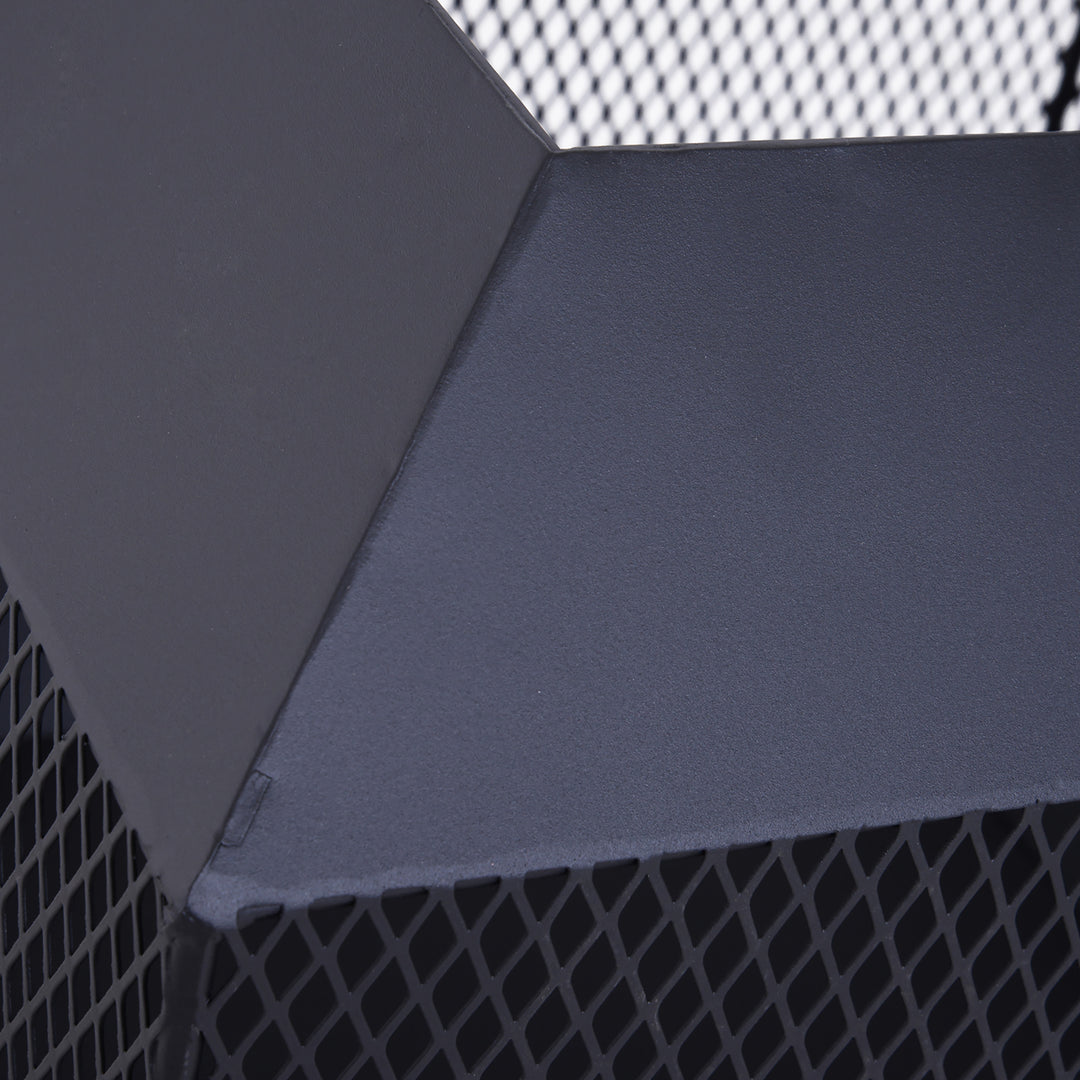 MCL Metal Square Fire Pit Outdoor Mesh Firepit Brazier w/ Lid, Log Grate, Poker for Backyard, Camping, Bonfire, Wood Burning Stove, 44 x 44 x 40cm, Black