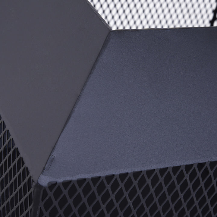 MCL Metal Square Fire Pit Outdoor Mesh Firepit Brazier w/ Lid, Log Grate, Poker for Backyard, Camping, Bonfire, Wood Burning Stove, 44 x 44 x 40cm, Black