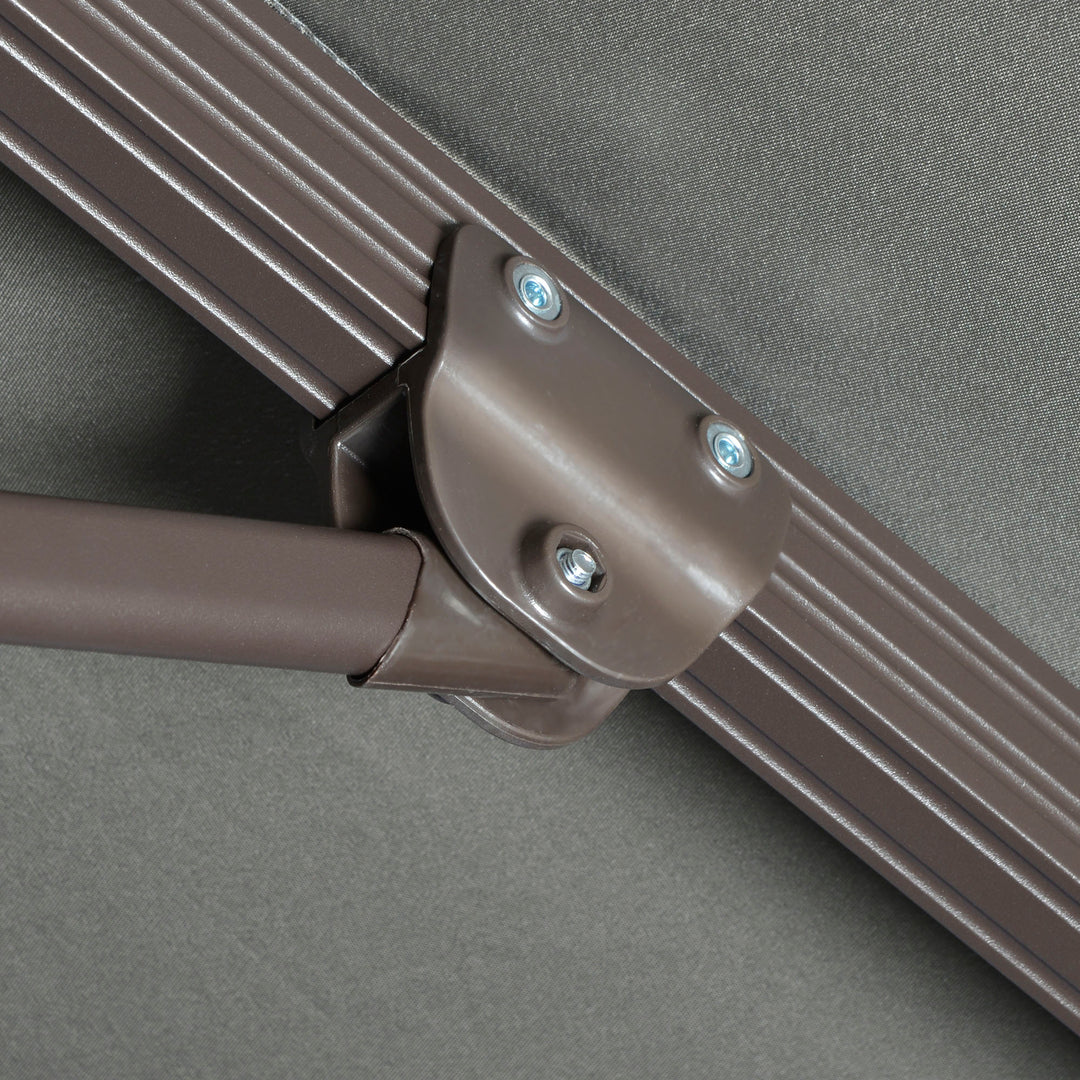 3(m) Cantilever Parasol 360° Rotation Roma Umbrella Hanging Sun Shade with Aluminium Frame, Tilt Crank, 8 Ribs and Cross Base, Dark Grey