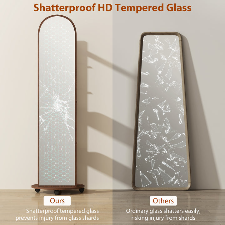 2-in-1 Full Length Mirror with Storage Shelves, Floor Mirror with 4 Wh