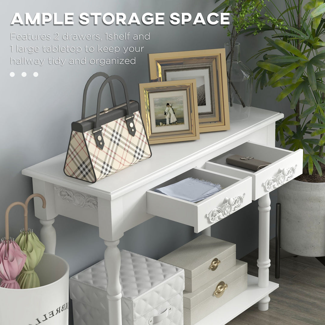 Console Table Modern Sofa Side Desk with Storage Shelves Drawers for Living Room Entryway Bedroom White