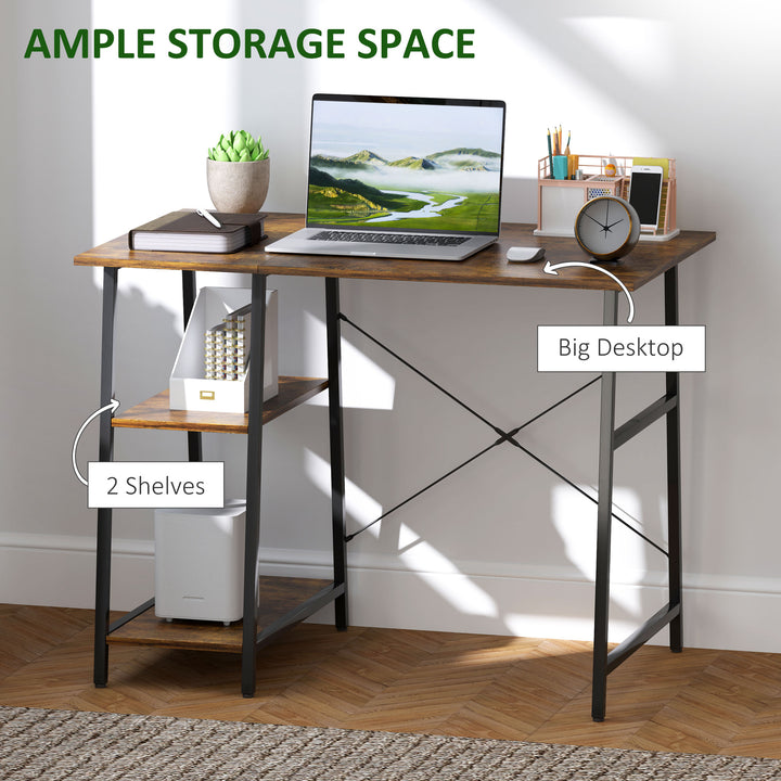 Industrial-Style Work Desk, with Shelves - Brown/Black